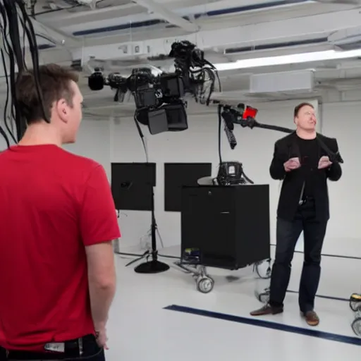 Prompt: Elon Musk operating a professional Videocamera, Photograph
