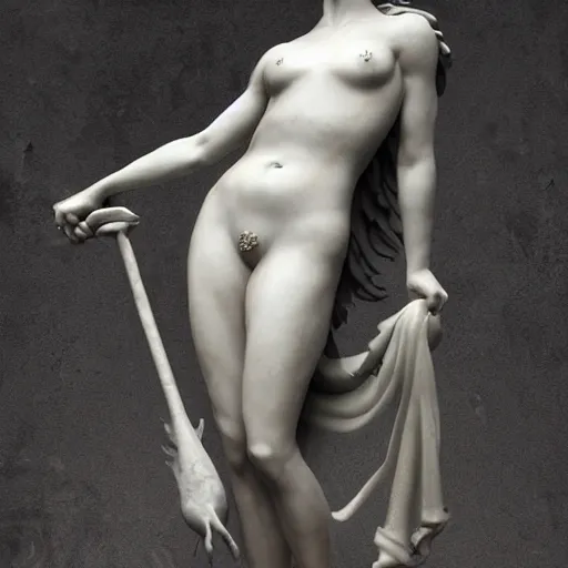 Prompt: sculpture of persephone, goddess of the underworld, made by miguel angel, art station, concept art, carrara marble