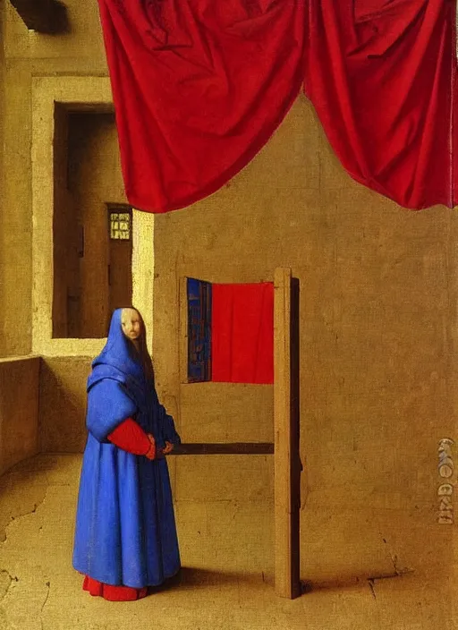 Image similar to red cloth of the floor, medieval painting by jan van eyck, johannes vermeer, florence