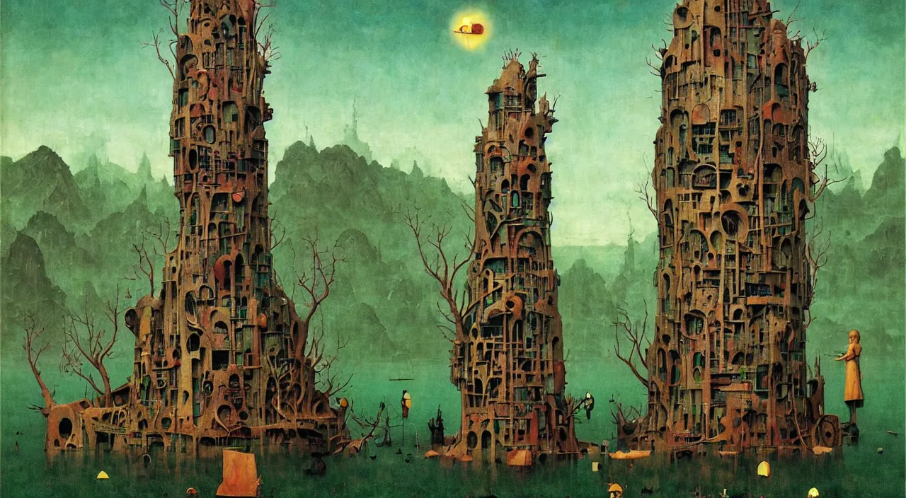 Image similar to single flooded simple!! tribal totem tower anatomy, very coherent and colorful high contrast masterpiece by norman rockwell franz sedlacek hieronymus bosch dean ellis simon stalenhag rene magritte gediminas pranckevicius, dark shadows, sunny day, hard lighting