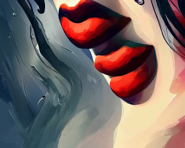 Image similar to obsidian lips, stylized gloss, petros afshar, artstation