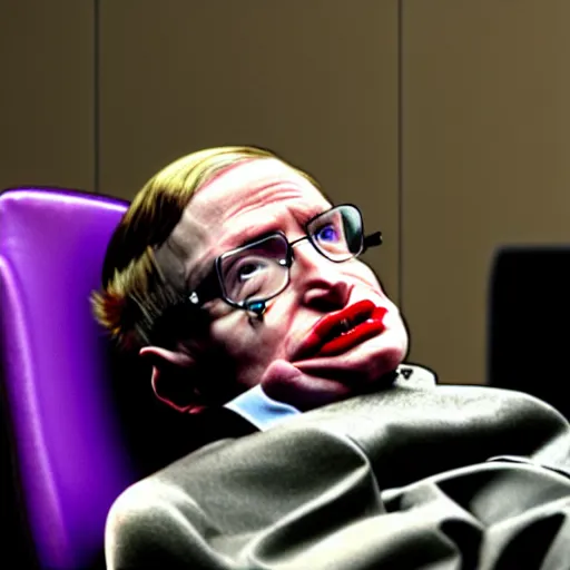 Image similar to ' stephen hawking playing the joker in the latest batman. the joker played by stephen hawking