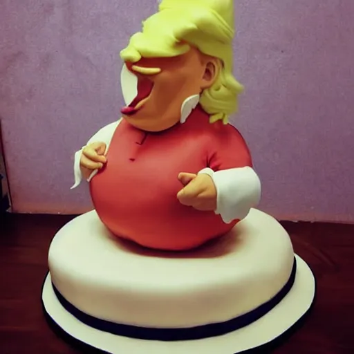 Image similar to Obese Donald Trump eating a cake