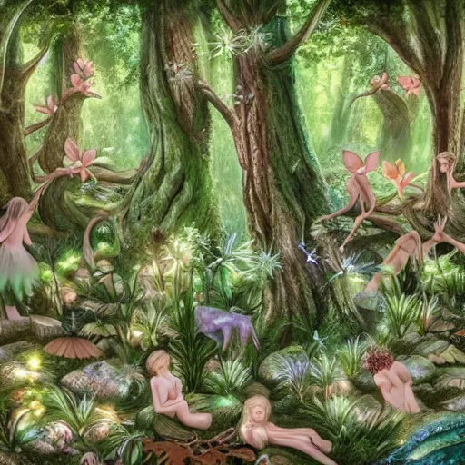 Image similar to a serene forest of faeries