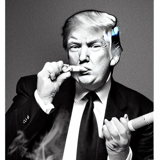 Image similar to a high detail photo of donald trump smoking a cigarrette, subject= donald trump, subject detail: extremly detailed, subject action: smoking a cigar, photorealism, dramatic lighting, award winning photograph, trending on artstation