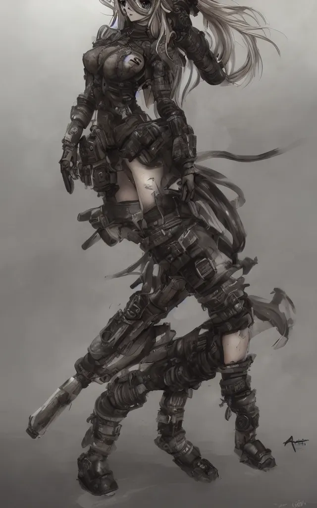 Image similar to anime beautiful female chimera, full round face, full body, post apocalyptic setting, futuristic, medium shot, mid-shot, highly detailed, trending on Artstation