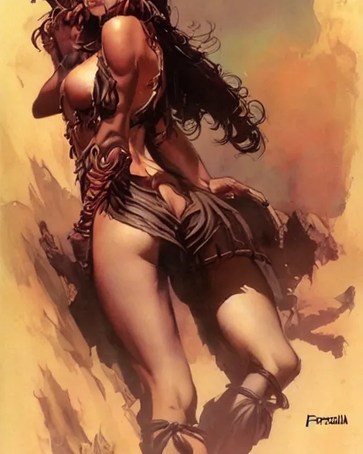 Image similar to a portrait of a cute fantasy girl by frank frazetta, larry elmore, jeff easley and ross tran