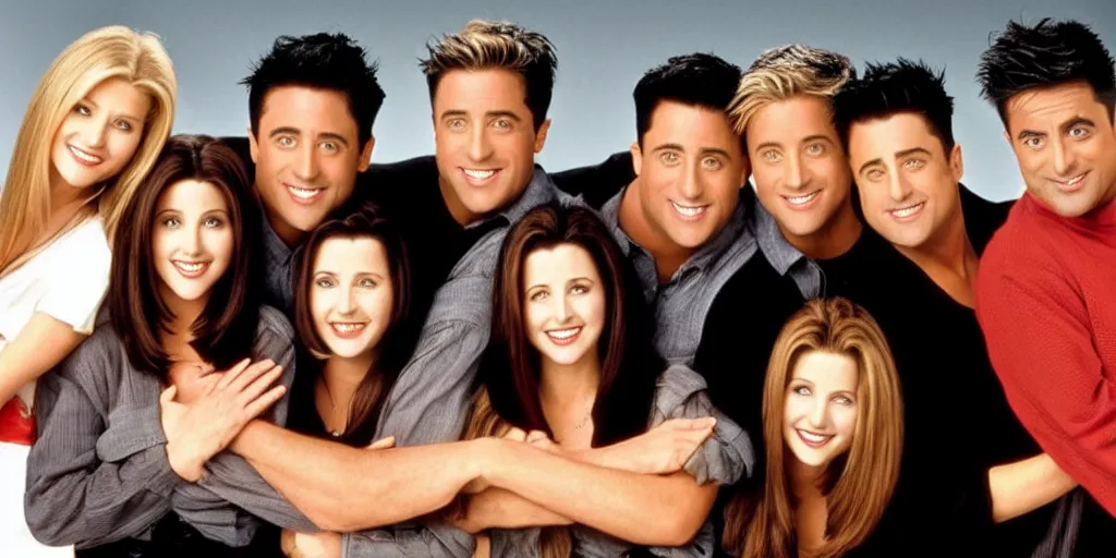 Prompt: the cast of friends but everyone is joey tribianni