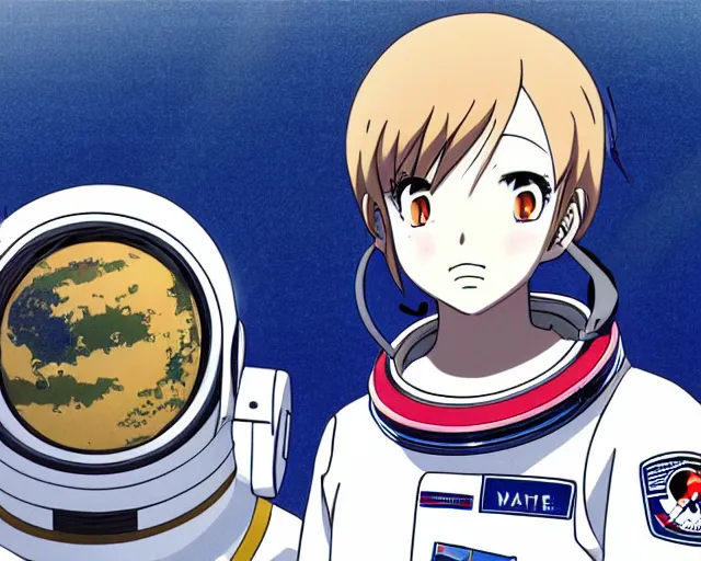 Image similar to anime visual of a female astronaut ; official media ; animated by hajime yatate ; by shinichiro watanabe