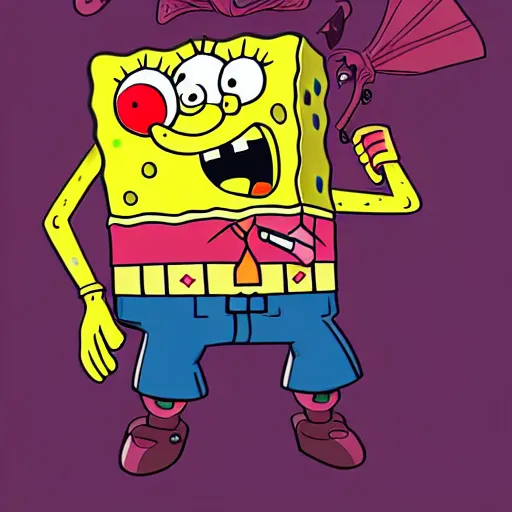 Image similar to precisely drawn illustration of spongebob merged with conan, wide angle, sharp, fine details, french comic style, cyberpunk, intense line art, 8 k, precise linework, realistic, shaded lighting, rutkowski and heavy metal comics and moebius
