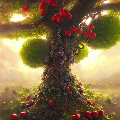 Image similar to tree that looks like fruits, made by stanley artgerm lau, wlop, rossdraws, james jean, andrei riabovitchev, marc simonetti, yoshitaka amano, artstation, cgsociety