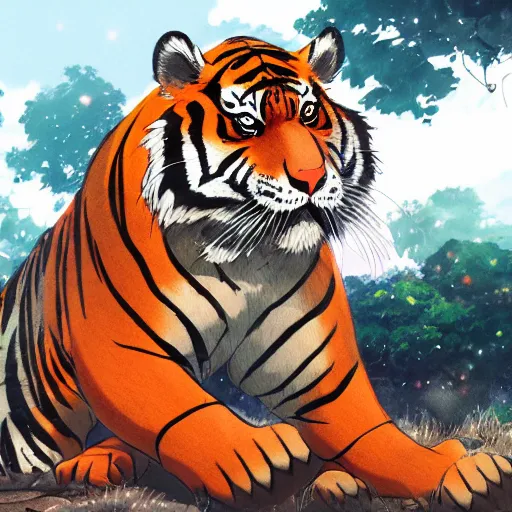 Image similar to a tiger wearing a dress, illustration concept art anime key visual trending pixiv fanbox by wlop and greg rutkowski and makoto shinkai and studio ghibli and kyoto animation symmetrical facial features