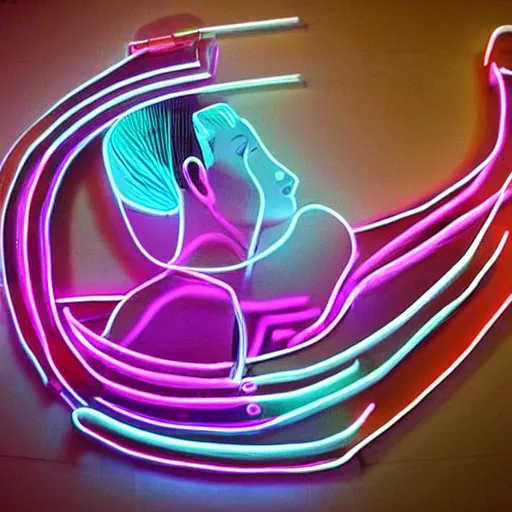 Image similar to 3 d neon art of a womens body, highly detailed