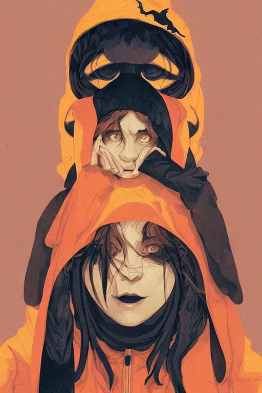 Image similar to portrait of a witch fire with hoodie by Sachin Teng and wlop