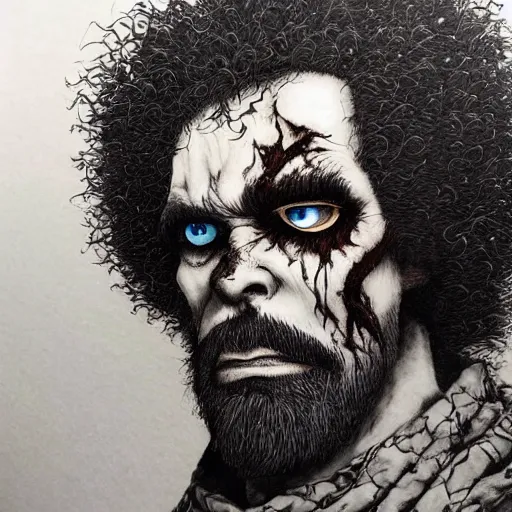 Image similar to a stunning depiction of an undead bob ross by kentaro miura, hyper - detailed masterpiece