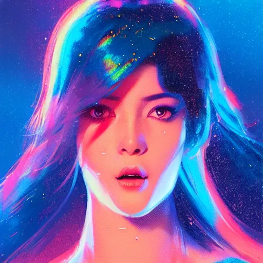 Image similar to screaming hologram woman with cute - fine - face, pretty face, oil slick hair, realistic shaded perfect face, extremely fine details, by realistic shaded lighting, dynamic background, poster by ilya kuvshinov katsuhiro otomo, magali villeneuve, artgerm, jeremy lipkin and michael garmash and rob rey, pascal blanche, kan liu