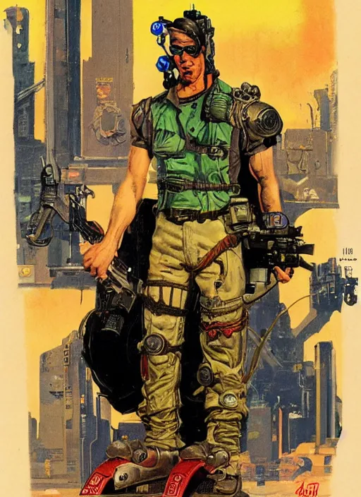 Image similar to cyberpunk mercenary. portrait by john philip falter and will eisner and gil elvgren