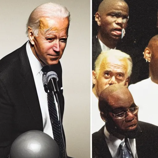 Prompt: Joe Biden in a 90's rap album cover