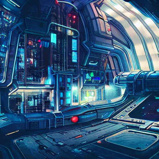 Image similar to photo of a cyberpunk space habitat