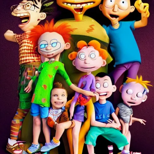 Image similar to the Rugrats, live action, movie poster, high detail, photo realistic, high detailed face, cinematic, studio lighting