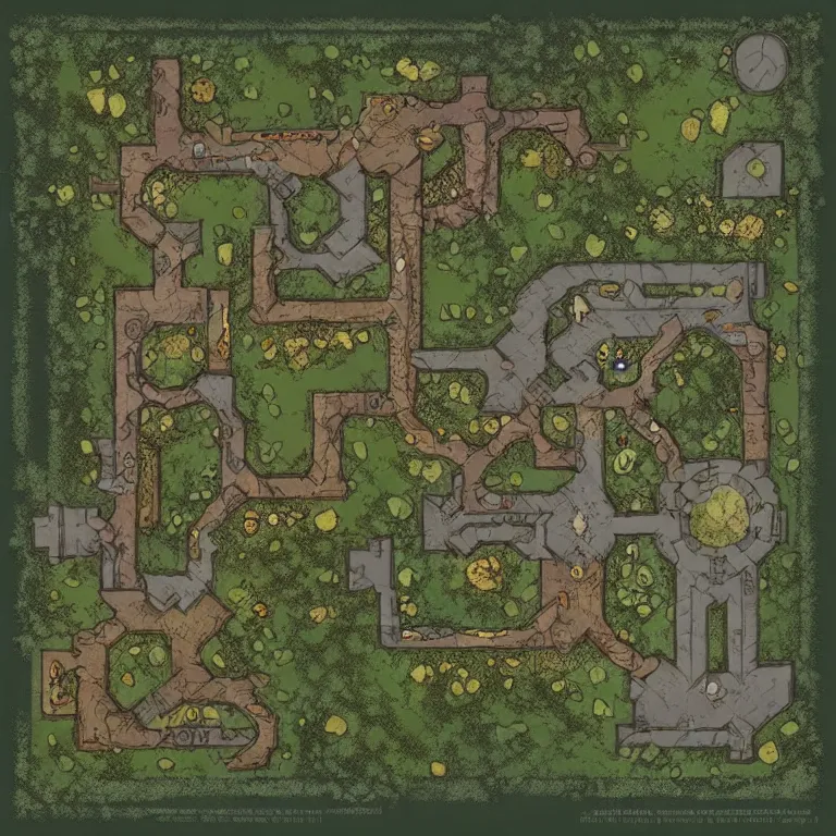 Prompt: full - color fantasy floor plan battle map of a woodland clearing, d & d, pathfinder, by jeff todd and greg rutkowski, trending on artstation, pinterest