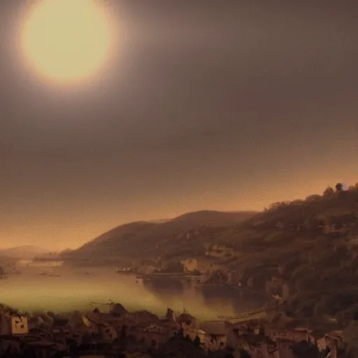 Prompt: dark solar eclipse, above a village, highly detailed, studio 4 k quality, by vittorio matteo corcos