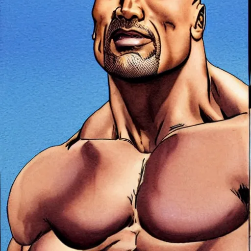 Image similar to Dwayne Johnson by Milo Manara