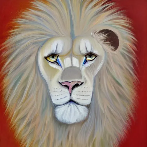 Image similar to abstract painting of albino white anthro lion wearing a coat