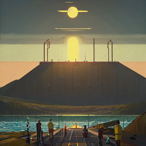 Image similar to yachting club by simon stalenhag