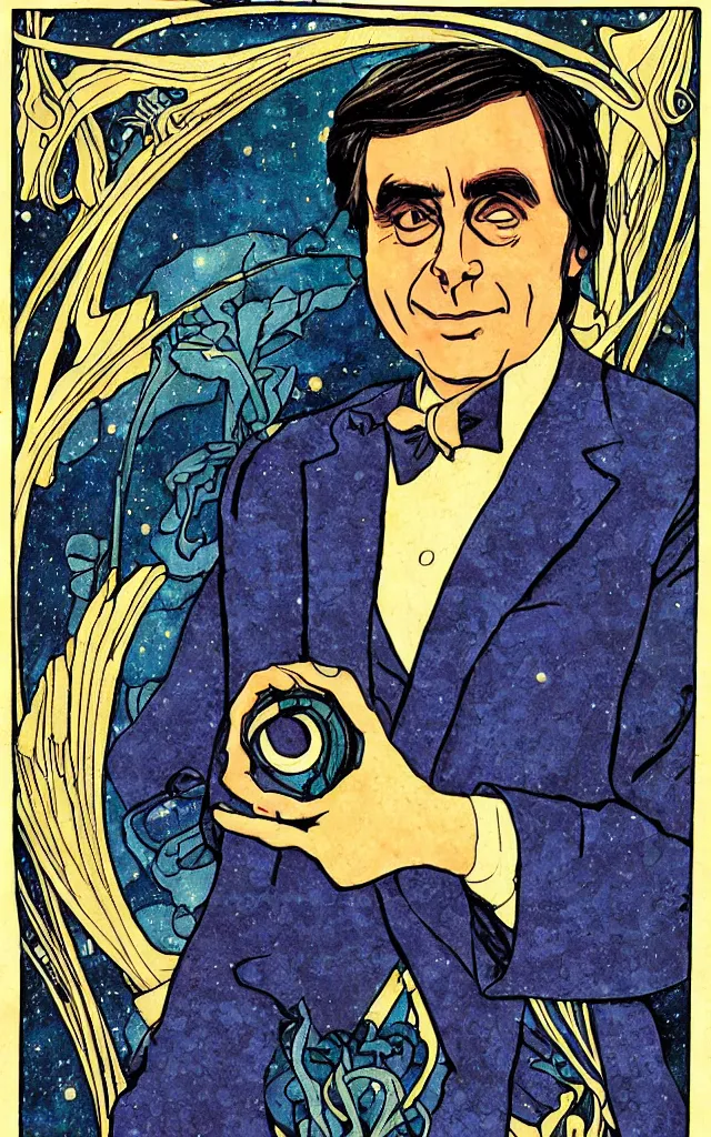 Image similar to carl sagan, in art Nouveau style.