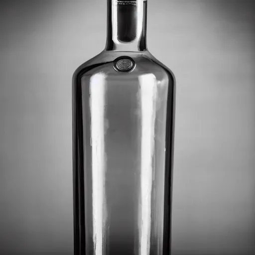 Prompt: an award - winning photo of a translucent glass vodka bottle in the shape and style of a propane cylinder in a grungy warehouse, dramatic lighting, sigma 2 4 mm, wide angle lens, ƒ / 8, flickr