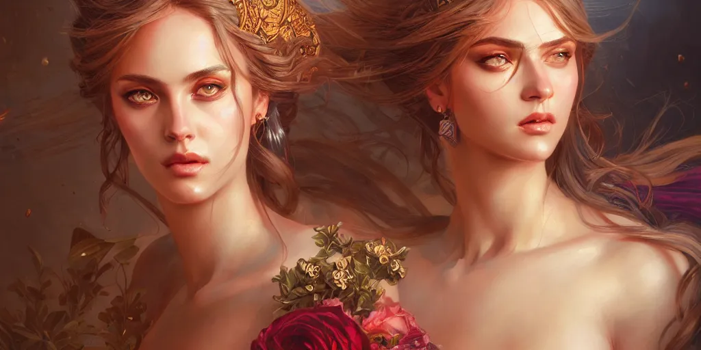 Image similar to portrait of a seductive and powerful aphrodite, detailed intricate illustration, detailed illustration, hd, 4 k, digital art, overdetailed art, by greg rutkowski, by loish, complementing colors, trending on artstation, deviantart