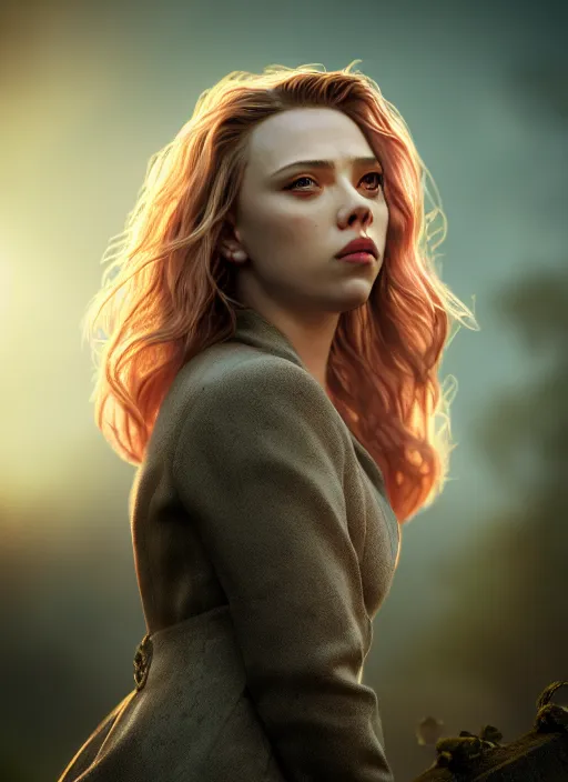 Prompt: scarlett johannson, in a graveyard, soft surface texture, photo, soft sun lights, 4 k, high detailed photography result, 5 0 mm lens, rich deep colors, smooth gradients, depth of field, cinematic, hyper realism, high detail, octane render, unreal engine 5, 8 k, vibrant colors
