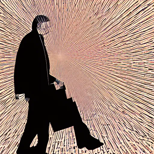 Image similar to a man walking into a static television, detailed digital art