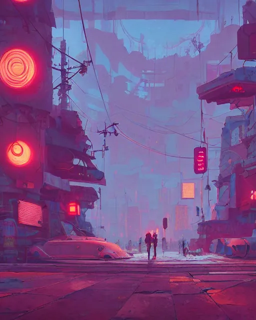 Image similar to painting of old ruined cyberpunk ukraine, detailed, by simon stalenhag, cory loftis, james gilleard, atey ghailan, makoto shinkai, goro fujita, studio ghibli, rim light, exquisite lighting, clear focus, very coherent, plain background, soft painting