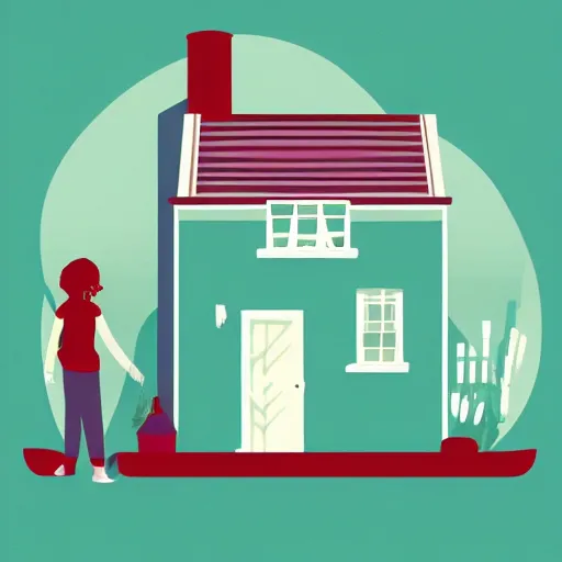 Image similar to vector illustration of people looking at a house, tom whalen, sea green color theme