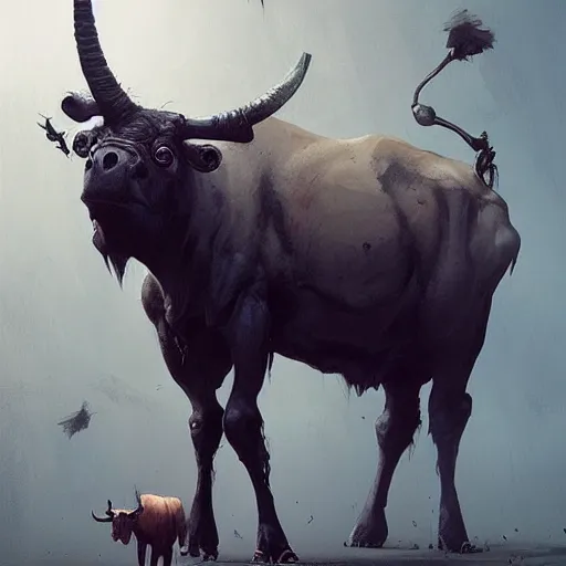 Image similar to 💀🐃, Greg rutkowski, Trending artstation, cinematográfica, digital Art