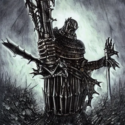 Image similar to a Dark Souls boss by h.r Giger, Dark Souls gameplay footage