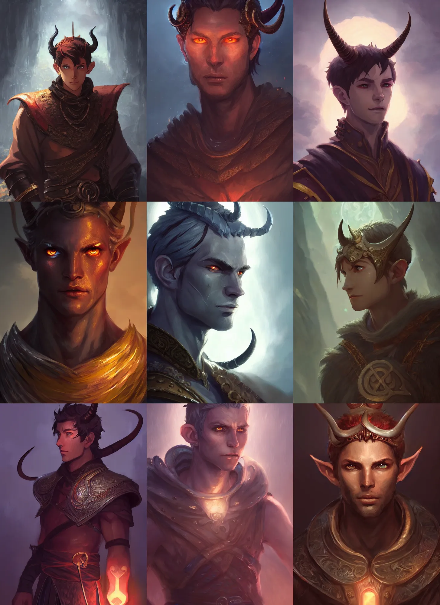 a portrait of a male tiefling warrior, d & d, fantasy, | Stable Diffusion