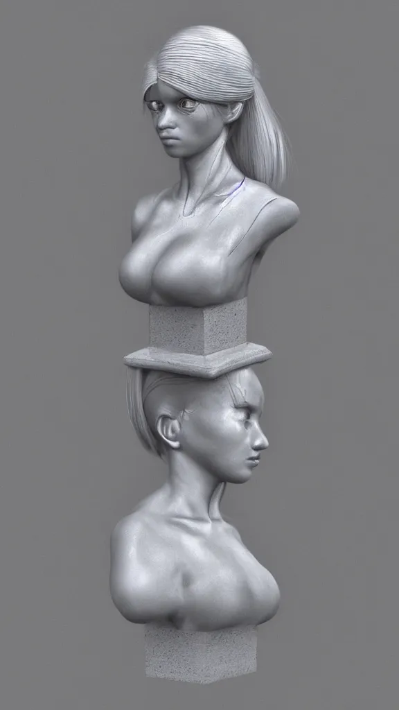 Image similar to beautiful girl bust with pony hair,cyberpunk,realistic,cinematic,3d,night lighting