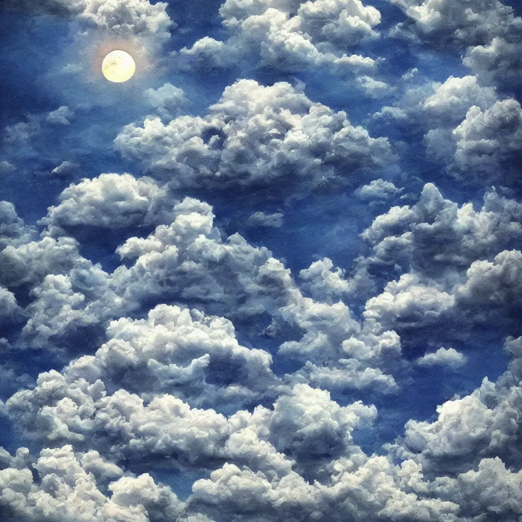 Prompt: surrealistic sky, clouds, moon, art