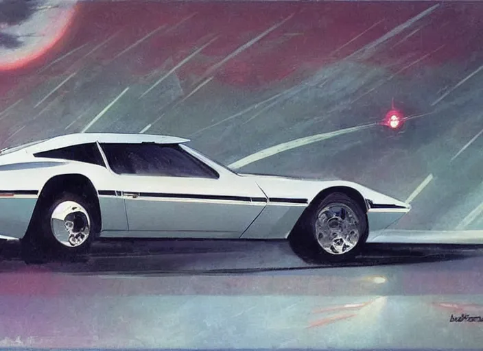 Prompt: ( ( ( ( ( 1 9 8 2 pontiac trans am, car concept art, sci - fi illustration, painting, in the style of speed racer ) ) ) ) ) by vincent di fate and john berkey and knight rider!!!!!!!
