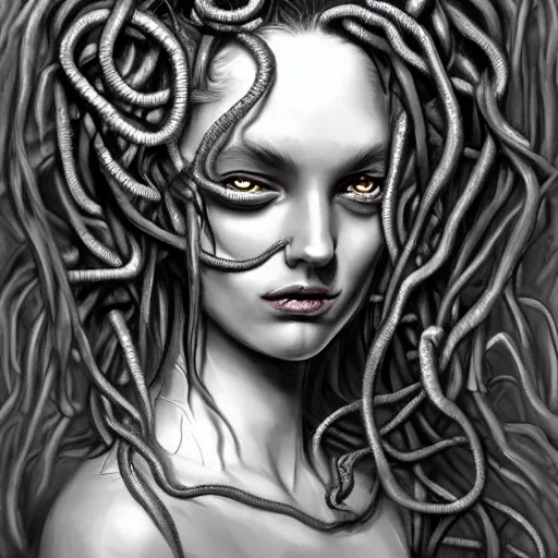 Image similar to surrealism grunge cartoon portrait sketch of Medusa, by michael karcz, loony toons style, freddy krueger style, horror theme, detailed, elegant, intricate