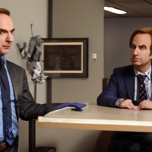 Image similar to Saul Goodman meeting Gerard Way, in Better Call Saul