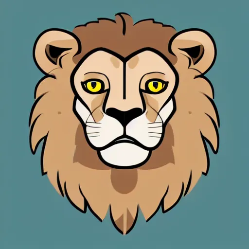 Image similar to Lion with a sympathetic and expressive face, round and well-drawn eyes, mouth is simple and pleasant, ears are listening, body is strong and upright, paws firm to the ground, tail slightly wavy, Anthropomorphic, smooth and clean vector curves