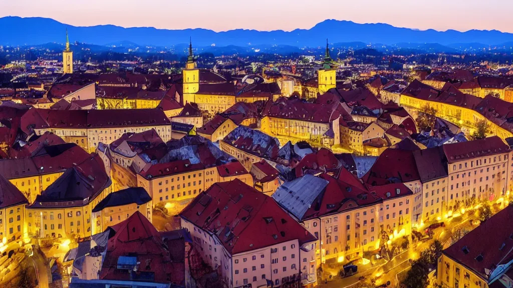 Prompt: a beautiful evening in Ljubljana Slovenia