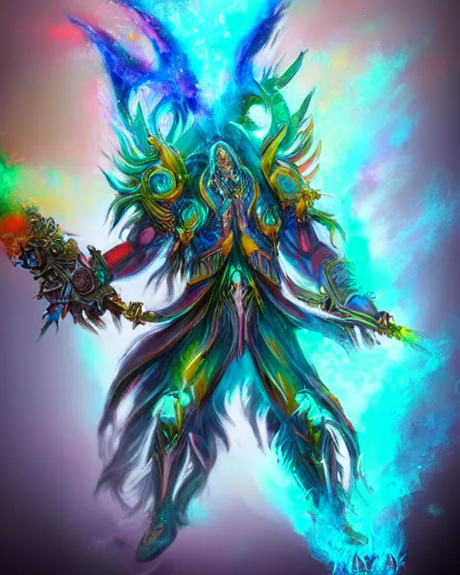 Image similar to rainbow flamer of tzeentch, trending on artstation