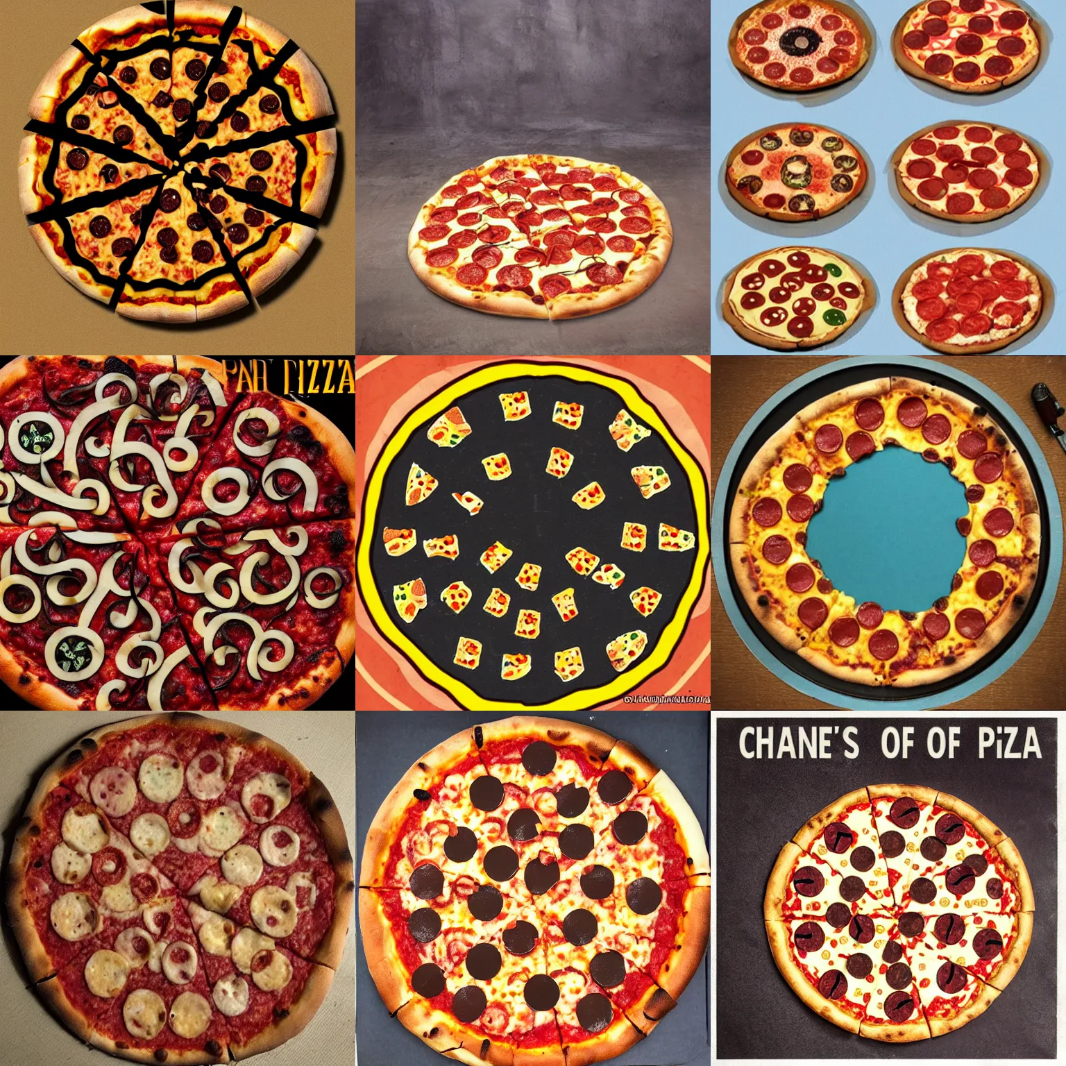 Prompt: dante's 9 circles of hell pizza