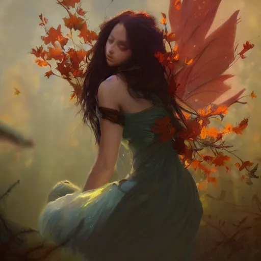 Image similar to beautiful autumn fairy by greg rutkowski, fantasy, realism, trending on artstation