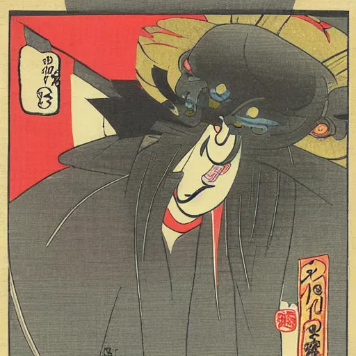 Prompt: a yokai illustration by Gojin Ishihara